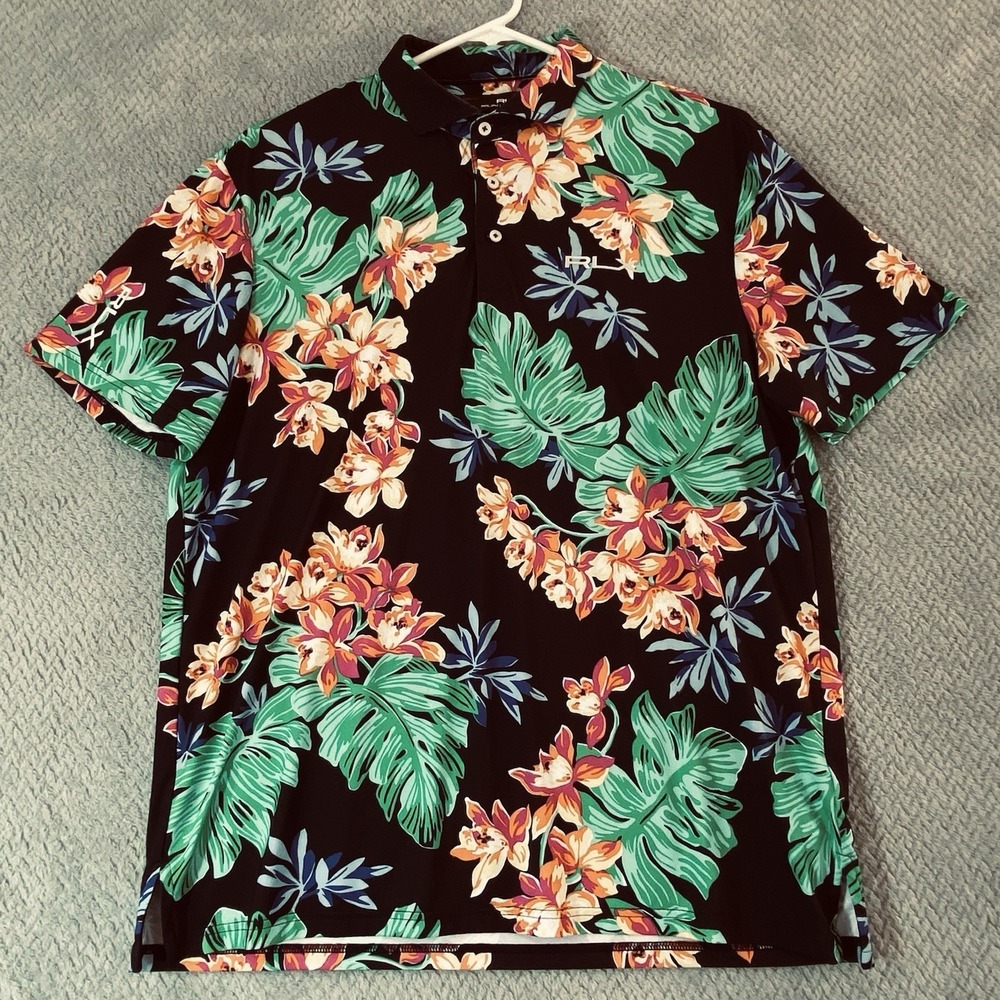 RLX Ralph Lauren Golf Polo Shirt Mens Sz XL Tropical Palm Leaves Floral